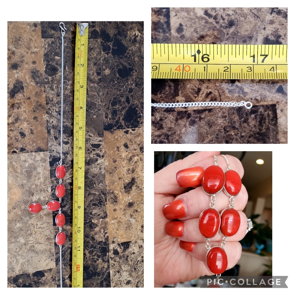 Genuine Solid Red Agate Necklace 17" - image 6